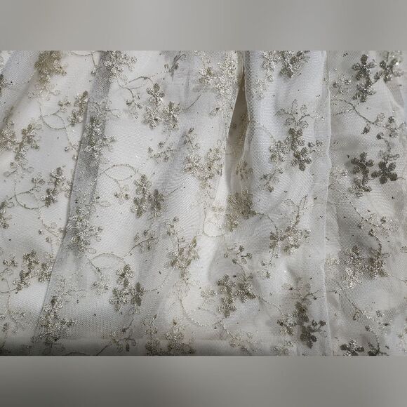 Laura Ashley London 5 White Gold Embroidered Shrtslv Bow Lined Girl'sFormalDress - Picture 8 of 9